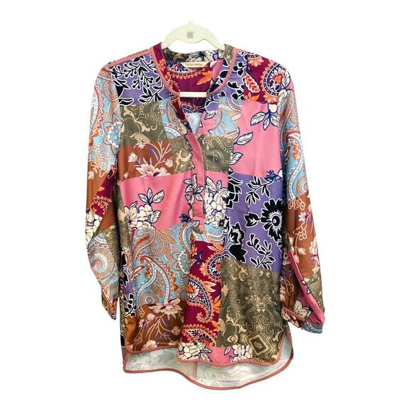 NWOT Soft Surroundings Blouse Hi/Low Pullover Patchwork Print Size M - Picture 2 of 9